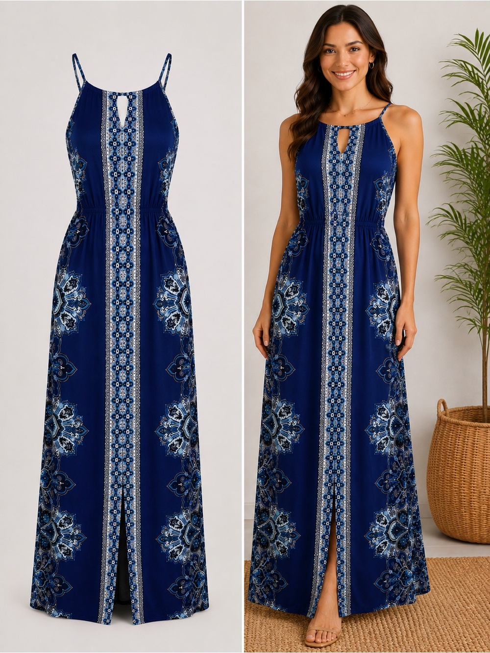 INC International Concepts | Blue Paisley Halter Maxi Dress | Size Medium - Picture 1 of 5